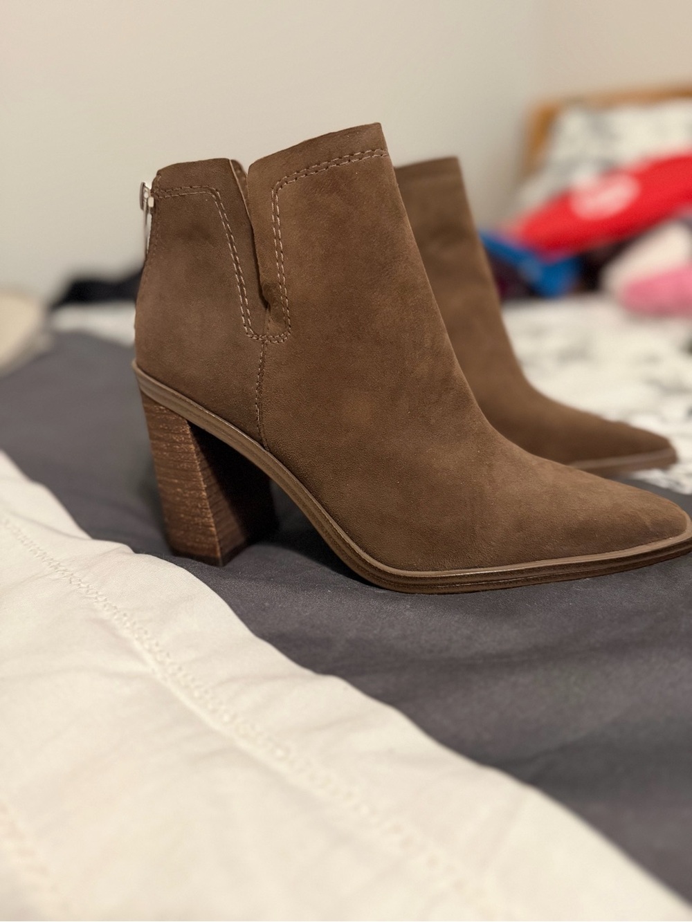 Women's Brown Suede Block Heel Ankle Boot